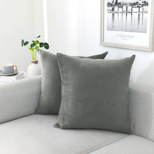 NiNi ALL Grey Velvet Throw Pillow Covers 16x16 Pack of 2 Decorative Couch by NiNiALL