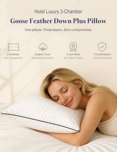 APSMILE 3‑Chamber Goose Feather Down Pillows Body Pillow Size Set of 1 - Image 2