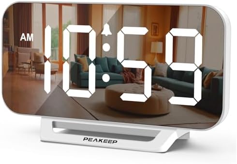 Peakeep Slim Digital Mirror Aesthetic Alarm Clock for Bedrooms Desk Decor by PEAKEEP