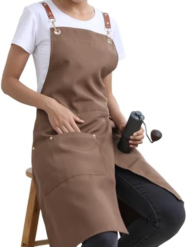 KITCHIEF Pottery Apron Split Leg,Cross Back Chef Apron with Pockets,Painting Apron with Adjustable Straps for Cooking,Baking,BBQ,Ceramic,GardeningQ(Brown) by KITCHIEFChefCoatApron
