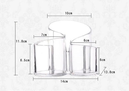 Acrylic Makeup Organizer Cosmetic Storage Display Case Makeup Brush Cotton Ball Pads Swab Q-tip Holder Lipstick Dispenser Canister Bathroom Container (5.5x5.3x4.6in, 3 Partitions, Clear)