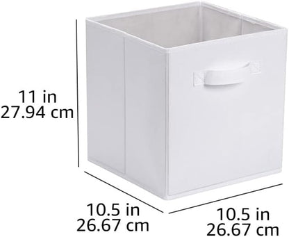 Amazon Basics Collapsible Fabric Storage Cubes Organizer with Handles, Sturdy Storage Bins, White, 10.5-x-10.5-x-11-inch, 6-Pack