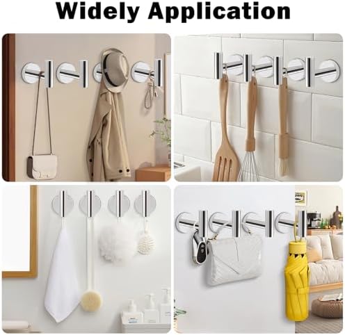 Livabber Bathroom Towel Hooks, 304 Stainless Steel Robe Shower Hooks Wall Mounted, Heavy Duty Towel Hangers for Bathroom Kitchen Bedroom (4 Pack, Chrome) - Image 5