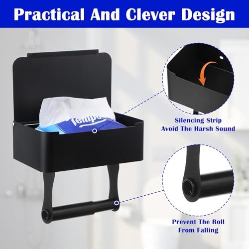 Toilet Paper Holder with Shelf, Flushable Wipes Dispenser Fits for Bathroom Wipe Storage, Keep Your Wipes Hidden Out of Sight SUS304 Stainless Steel Wall Mount Organizer Matte Black - Image 3