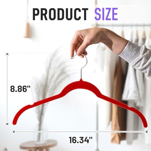 Sishynio Velvet Hangers 30 Pack, Non-Slip Slim Felt Clothes Hangers Red - Image 3