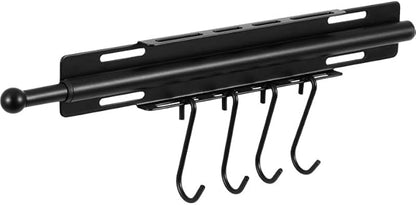 Valet Rod for Closet Pull Out, 12 Inch Retractable Slide Out Closet Rod with 4 Hooks, Heavy Duty Steel Extendable Adjustable Clothes Hanger Rod for Laundry Room, Wardrobe & Bathroom, Black