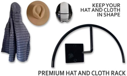 Black Painted Steel Wall Mounted Hat & Helmet Rack - 4 Pcs Multifunctional Cap Holder Organizer for Bedroom, Entryway