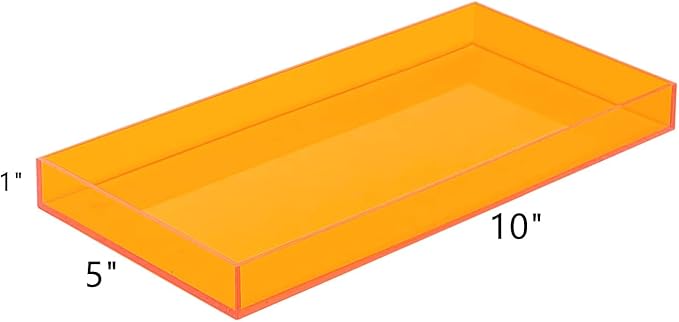 ROYALITA Acrylic Tray Bathroom Tray for Countertop, Guest Towel Holder Tray for Napkin Perfume Jewelry Makeup, Vanity Trays for Soap Dispenser, Aromatherapy, Cup & Candle, Orange