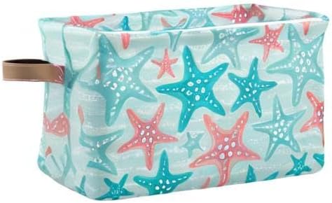Bolaz Large Storage Basket Nautical Ocean Starfish Foldable Storage Box Organizer Bins with Handles for Bedroom Home Office