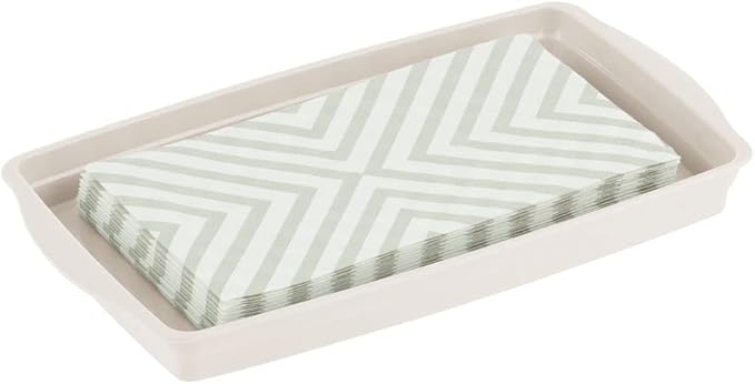 mDesign Plastic Storage Organizer Tray for Bathroom Vanity Countertops, Closets, Dressers - Holder for Guest Hand Towels, Watches, Earrings, Makeup Brushes, Reading Glasses, Perfume - Cream/Beige