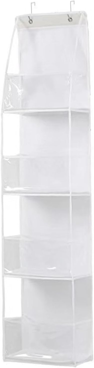 1 Pack Over Door Organizer with 4 Large Pockets, Capacity Hanging Storage with Clear Window Toys, Shoes, Diapers(White)