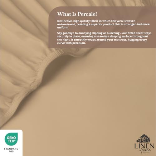 Linen Home 100% Cotton Percale Twin Size Fitted Sheet only, Light Taupe - Image 4