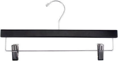NAHANCO 14” Flat Wooden Skirt/Pant Hanger with Chrome Hardware, Black (Pack of 10)