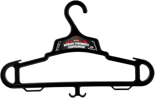 Worlds Strongest Coat Hanger | USA Made | 140 lb Load Capacity | Multipurpose Gear Hanger | Black (6)