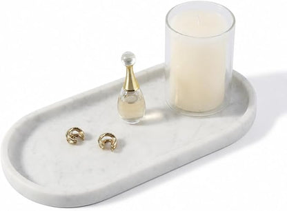 Koville Natural White Marble Tray for Home Decor, 10" x 5" Marble Vanity Tray for Bathroom Countertop Organizer Stone Trays, Catchall Tray for Perfume, Candles, Jewelry (Bianco Carrara)