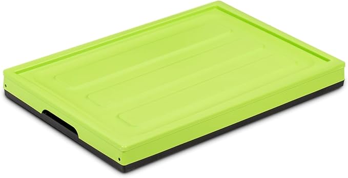 Glad Collapsible Storage Bin with Lid - 48L Foldable Plastic Box for Garage, Car Trunk, and Organization - Stackable Lidded Container with Handles, Green