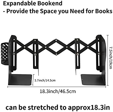 MSDADA Adjustable Bookends, Book Ends for Heavy Books, Expandable Book Organizer with Pen Holder for Desk, Shelf, Office,School, Thanksgiving for Students and Teachers (Black) - Image 2