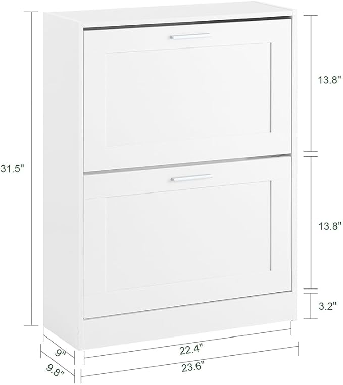 SoBuy Shoe Storage Cabinet Entryway, Slim Shoe Rack Freestanding, Narrow Shoe Organizer 2 Flip-Drawers Shoe Cupboard for Mudroom Front Door Entrance Hallway Bedroom, White, FSR137-W