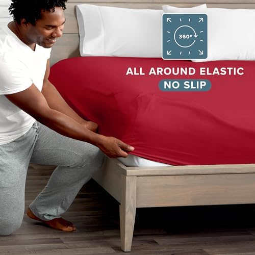 Bare Home Full Fitted Sheet - 1800 Ultra-Soft (Full, Red) - Image 3