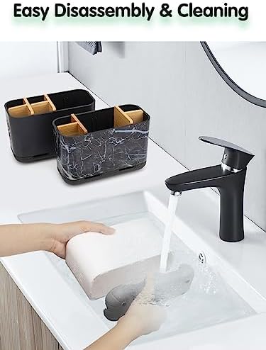 GFWARE Toothbrush Holders for Bathrooms - Bamboo Divider Toothbrush and Toothpaste Holder with Drainage, Kids Electric Toothbrush Organizer for Bathroom Countertop, White Tooth Brush Holder - Image 5