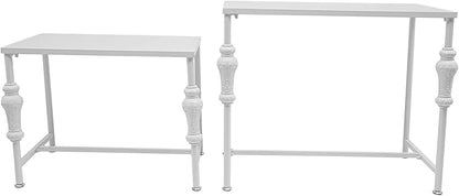 Industrial Retail Display Tables, Set of 2 Standing Clothing Shoes Display Rack Boutique Display Table Storage Shelves for Retail Store, Hotel, office. (White)