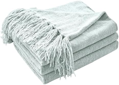 CozeCube Chenille Throw Blanket, Baby Blue Fringe Blanket, 50"X60" by CozeCube