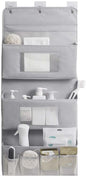 Over The Door Hanging Organizer with 2 Clear Pockets, Behind The Door Storage, Diaper Closet Hanging Baby Storage Makeup Organizer - Grey