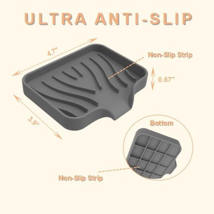 Silicone Soap Dish with Drainer | Quick-Dry Holder for Sponge, Dispenser, Scrubber, Bottle and Cup | for Kitchen, Shower and Bathroom (Grey, Small, 2-Pack)