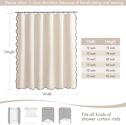 MIULEE 72"x96" Extra Long Scalloped Linen Shower Curtain Cream White - Image 6