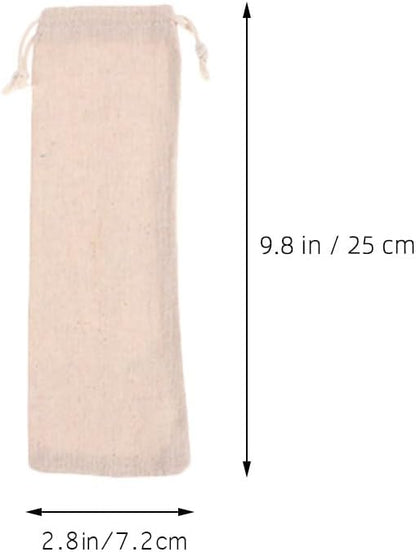BESTonZON Straw Carrying Case Cotton Linen Pouch with Drawstring Closure Portable Organizer for Reusable Straws Forks Spoons Storage Travel Bag