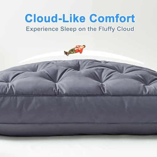 YOUR MOON Extra Soft Support Pillows Standard Size Set of 2, Luxury Fluffy Down Alternative Pillow for Sleeping, Medium Thick Pillows, 100% Cotton Shell Bed Pillow (Gray) - Image 3