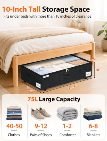 punemi 10" Tall 75L Under Bed Storage Bins with Wheels, Rolling Storage Bin - Image 2
