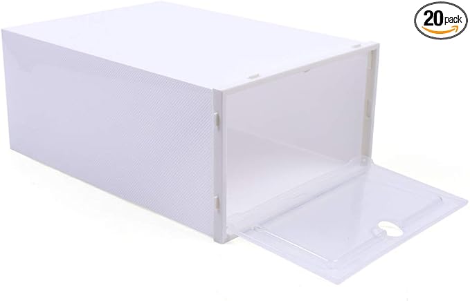 Foldable Shoe Box, 20/24Pcs Stackable Plastic Clear Shoe Storage Box,Storage Bins Shoe Container Home Organizer Rack Stack (20Pcs)