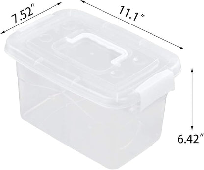 6-Pack Home Storage Bins, Plastic Container, Latching Box with Handle (White handle)