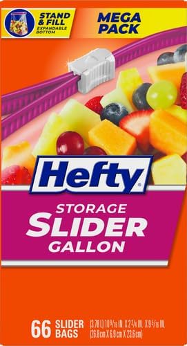 Hefty Slider Kitchen Storage Bags, Gallon Size, 66 Count (Pack of 4)
