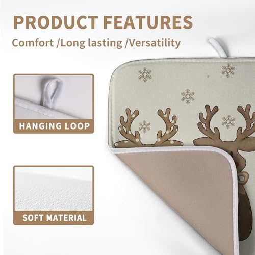 Christmas Reindeer Snowflakes Dish Drying Mat for Kitchen Counter 16x18 Inch Winter Xmas Holiday Drying Pads Microfiber Absorbent Dish Draining Mat Large Dish Drainer Rack Mat - Image 3
