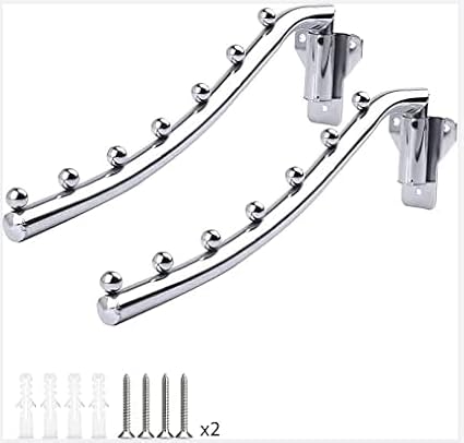 2 Pack Wall Mounted Folding Clothes Hanger Rack, Folding Hanger Detachable Sturdy Swing Arm Coat Hanger Stainless Steel Clothes Hook Closet Rod Clothing Holder Drying Racks for Bathrooms Laundry Room
