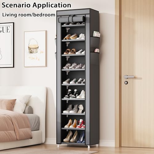 Calmootey 9-Tier Shoe Rack Organizer with Dust Cover for Bedroom, Entryway - Image 2