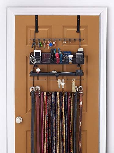 Over The Door/Wall Hanging Men's Tie and Belt Rack Organizer Valet Patented in Black 43 Hooks for Men’s Organization