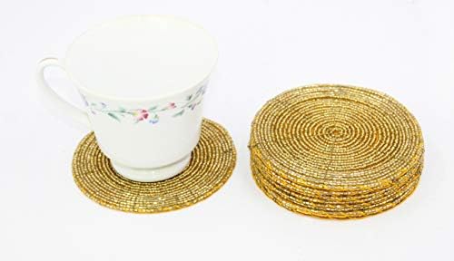 COTTON CRAFT Glitz Handmade Beaded Coaster - Set of 8-4 in Round - Gold - Image 5