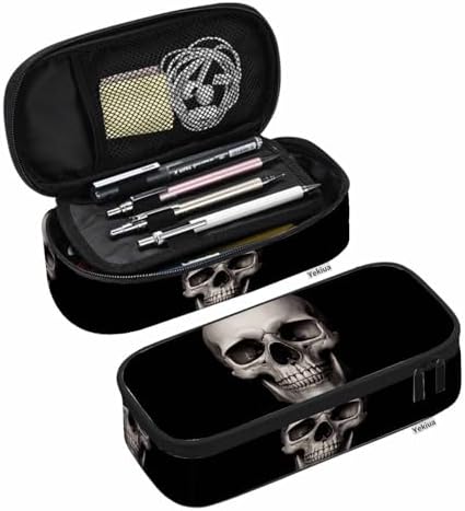 Yekiua Human Skull Pencil Holder Fashion Dramatic Lightning Big Capacity Pencil Case Multi-Purpose Makeup Pouch For Office College Adult Black by Yekiua