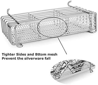 Slideep Cutlery Utensil Silverware Drying Rack, Flatware Storage Solution Basket with Hooks for Kitchen Dish Drainer Dish Drying Rack, RustProof 304 Stainless Steel