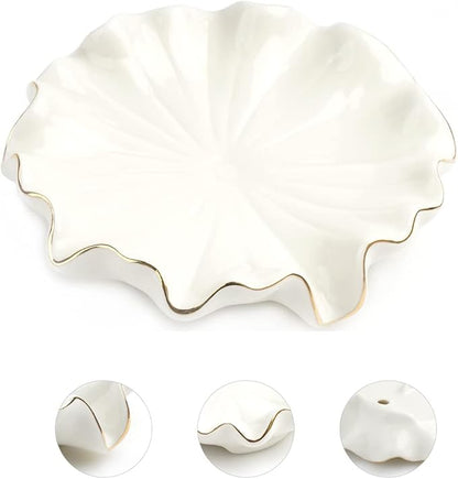 Soap Dish with Drain Ceramic White Lotus Leaf Soap Holder Soap Saver for Bar Soap, Kitchen Sink, and Bathroom Shower