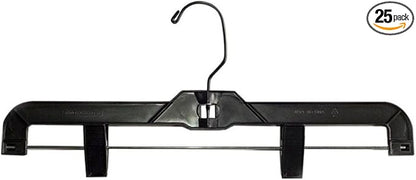 NAHANCO 14” Heavy Weight Plastic Skirt/Pant Hangers with Black Hook and Black Plastic Clips, Pack of 25