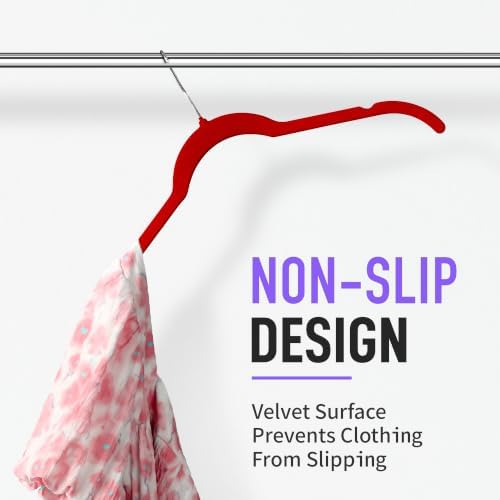 Sishynio Velvet Hangers 30 Pack, Non-Slip Slim Felt Clothes Hangers Red - Image 6