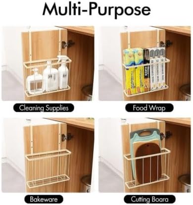 Feriha Over Cabinet Door Organizer with Towel Bar | 3-Height Adjustable Kitchen Cabinet Rack for Cutting Boards, Lids & Towels | Space-Saving Matte Black Holder (Ivory)