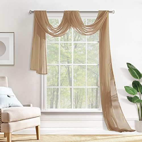 MIULEE Sheer Scarf Valance Extra Long Window Treatment 54"x216" Brown by MIULEE