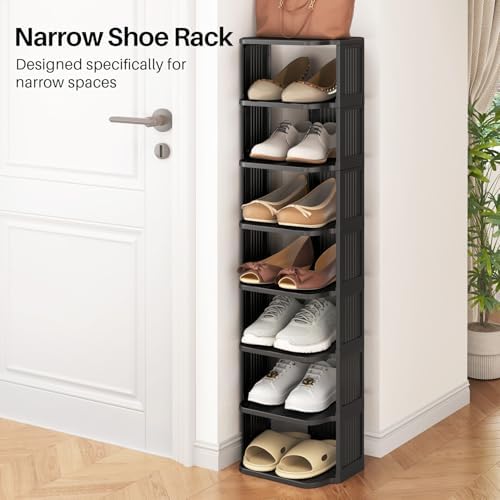 Shoe Racks for Closet, 5 Tiers Stackable Shoe Rack for Front Door Entrance Free Standing Plastic Shoe Stand Narrow Tall Vertical Shoe Rack, Closet Shoe Organizer for Small Spaces Shoe Storage - Image 4