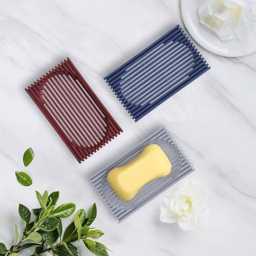 Aoheuo Modern Minimalist Soap Dish (2Pack),Drainage Silicone Soap Holder,5.5 Long by 3.15 Wide,0.55 inches high,Used for Kitchen,Bathroom,and Bar Sink(Red,Blue) - Image 2
