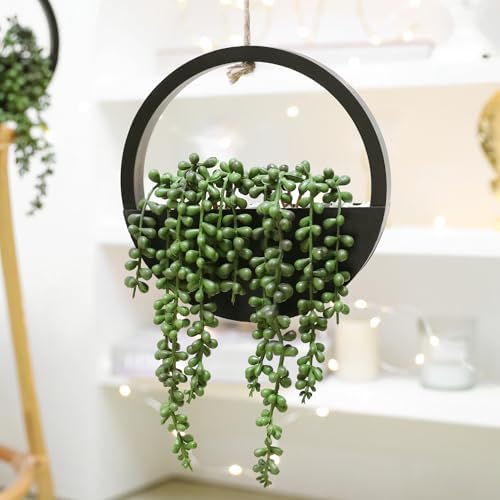 Floweroyal 2pcs Artificial Succulents Hanging Plants 20.1'' Fake String of Pearls in Pot with 9.4'' Lanyard for Indoor Outdoor Wall Decor (Black) - Image 4